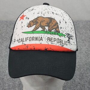 California Republic Trucker Hat Red State Bear Flag White Cap Snapback Skater
